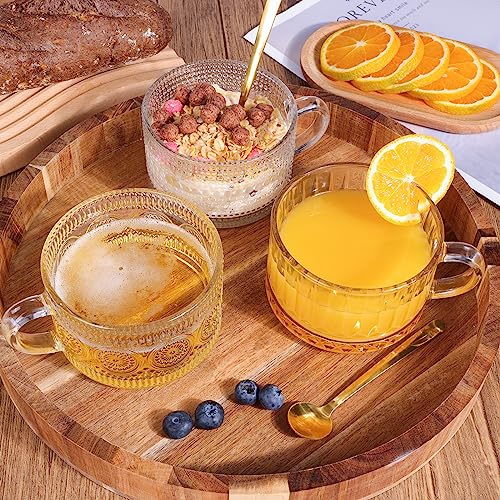 Vintage Glass Coffee Mugs Set with Spoons