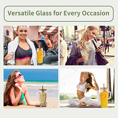 Bamboo Lidded Glass Tumblers with Straws - 2 Pack