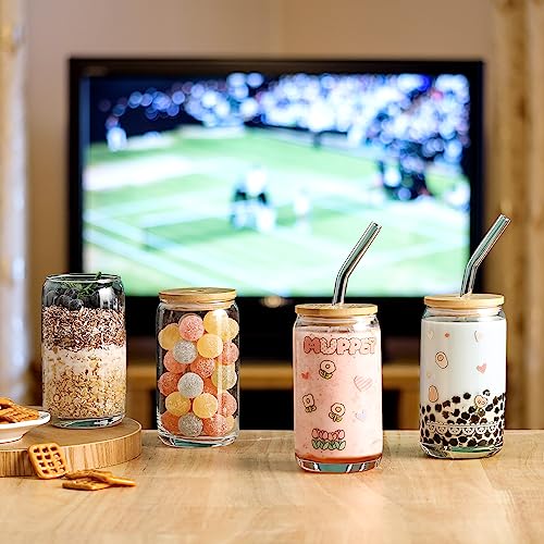 6-Piece Glass Cup Set with Bamboo Lids