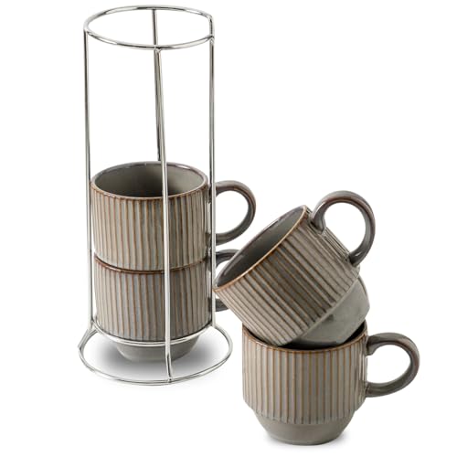 Stackable Ceramic Coffee Mugs Set of 4