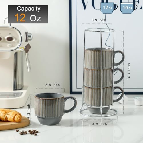 Stackable Ceramic Coffee Mugs Set of 4