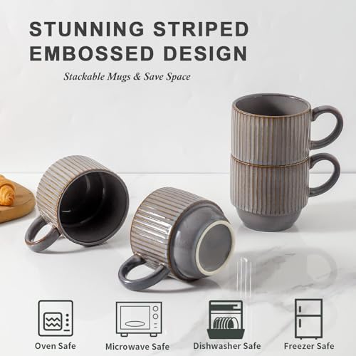 Stackable Ceramic Coffee Mugs Set of 4