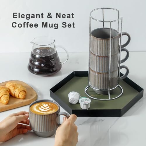 Stackable Ceramic Coffee Mugs Set of 4