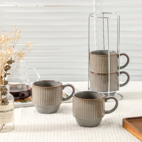 Stackable Ceramic Coffee Mugs Set of 4