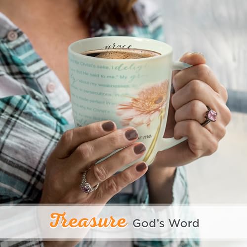 Christian Art Gifts Pink Chrysanthemum Floral Ceramic Coffee Mug – 12 oz. Lead and Cadmium-free Inspirational Scripture Coffee and Tea Mug for Women with Bible Verse: Sufficient Grace – 2 Cor. 12:9-10