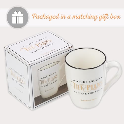 Christian Art Gifts White Ceramic Coffee Mug – 12 oz. Lead and Cadmium-free Non-Toxic Inspirational Scripture Coffee and Tea Mug for Men and Women with Bible Verse: I Know The Plans – Jeremiah 29:11