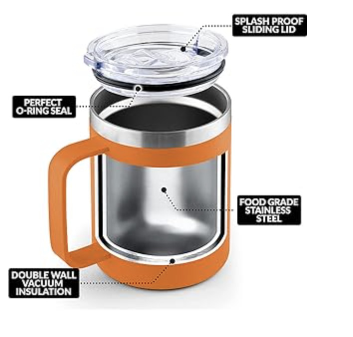 Stainless Steel Insulated Coffee Mug with Lid, 12oz