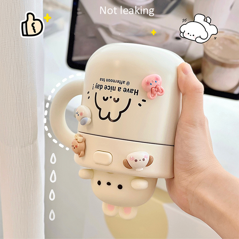Kawaii Bear Insulated Coffee Tumbler Straw Lid