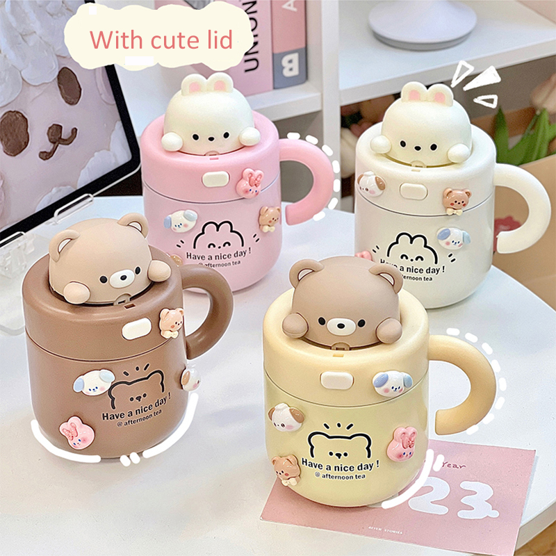 Kawaii Bear Insulated Coffee Tumbler Straw Lid