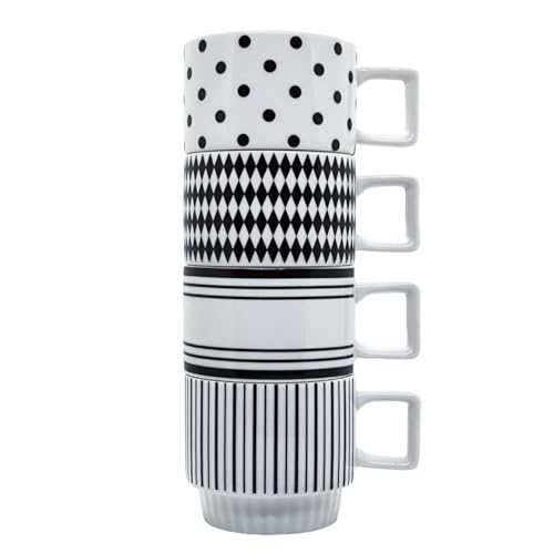 Elegant Stackable Stoneware Coffee Mugs Set of 4