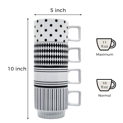 Elegant Stackable Stoneware Coffee Mugs Set of 4