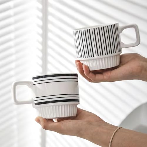 Elegant Stackable Stoneware Coffee Mugs Set of 4