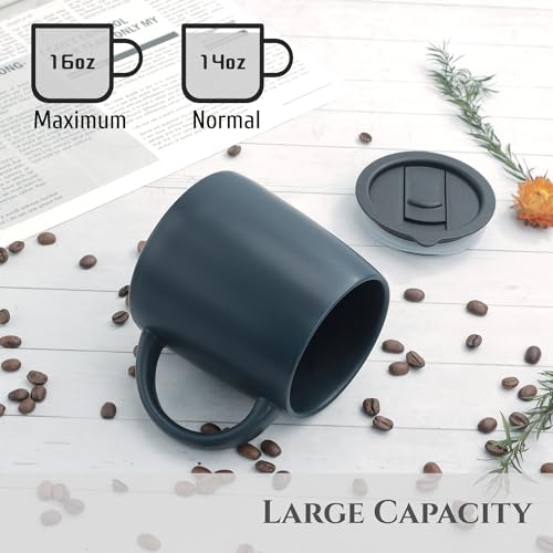 LINVIA 16oz Navy Blue Ceramic Coffee Mug