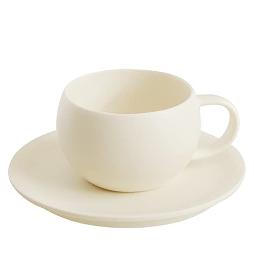 Egg Shape Coffee Mug with Saucer - Crème