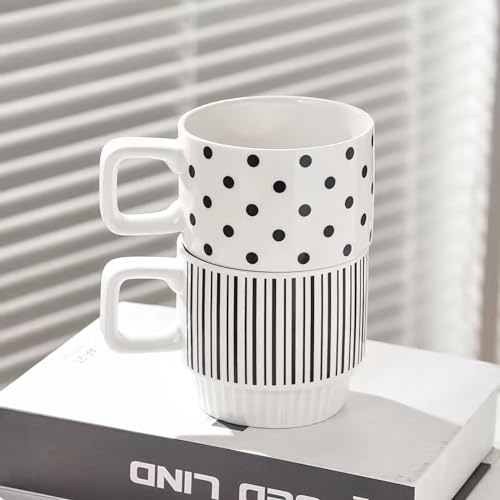 Elegant Stackable Stoneware Coffee Mugs Set of 4
