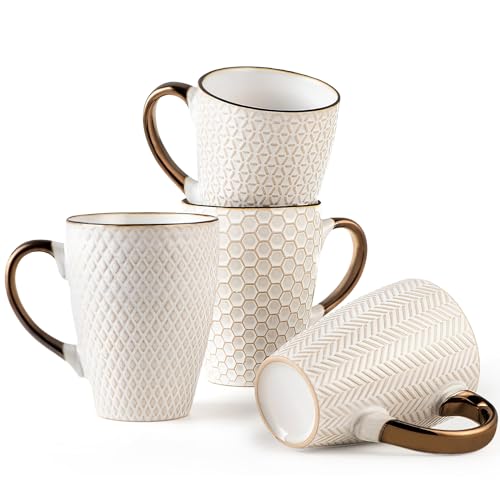 Embossed Ceramic Coffee Mug Set - 16 Oz