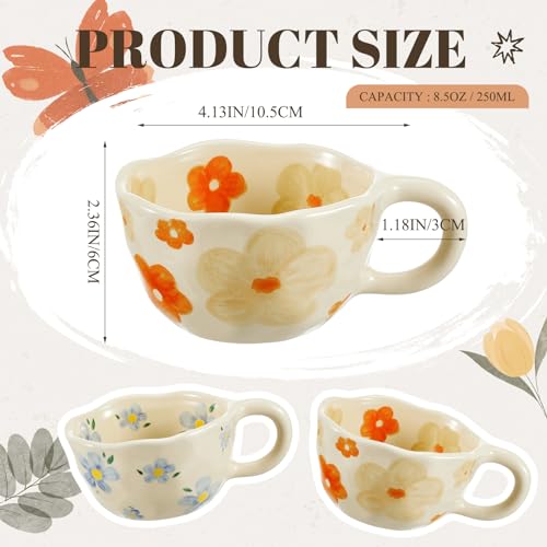 Vesici Floral Ceramic Coffee Mugs - 8.5 oz