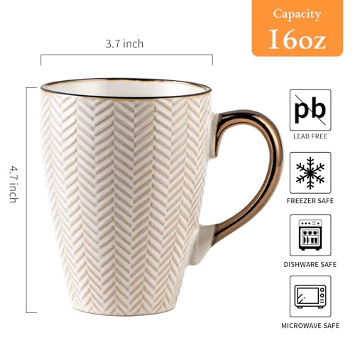 Embossed Ceramic Coffee Mug Set - 16 Oz