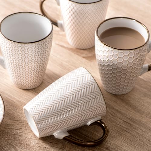 Embossed Ceramic Coffee Mug Set - 16 Oz