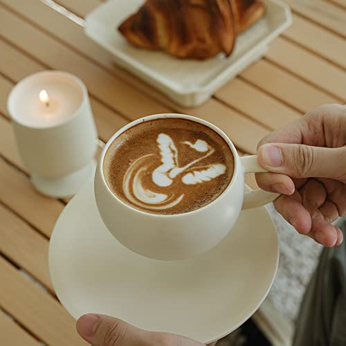 Egg Shape Coffee Mug with Saucer - Crème