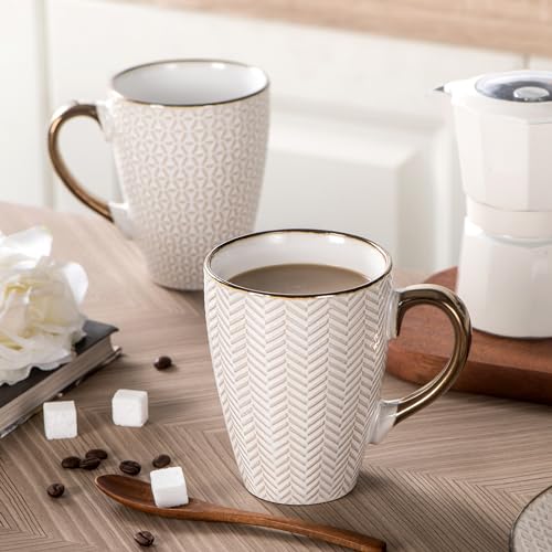 Embossed Ceramic Coffee Mug Set - 16 Oz
