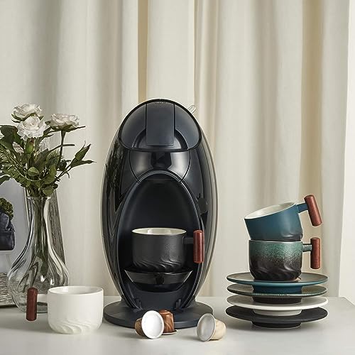 Ceramic Espresso Cups with Wooden Handle - Set of 4