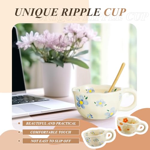 Vesici Floral Ceramic Coffee Mugs - 8.5 oz