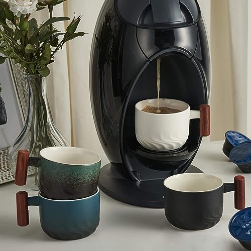 Ceramic Espresso Cups with Wooden Handle - Set of 4