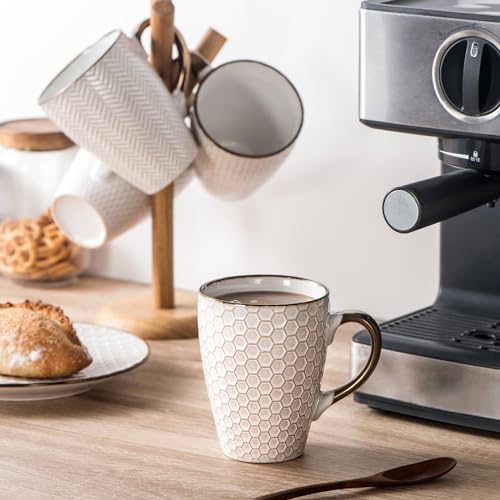 Embossed Ceramic Coffee Mug Set - 16 Oz