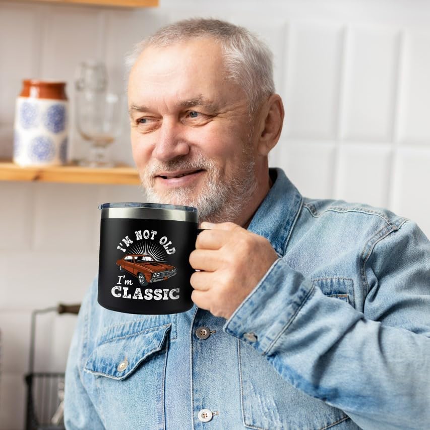 Old Man Gifts for Dad Im Not Old Im Classic Tumbler Funny Mugs for Dad Mugs for Men Gifts for Older Father Mens Birthday Gift Ideas Retirement Coffee Mug for Men 14oz Stainless Steel Tumbler With Lid