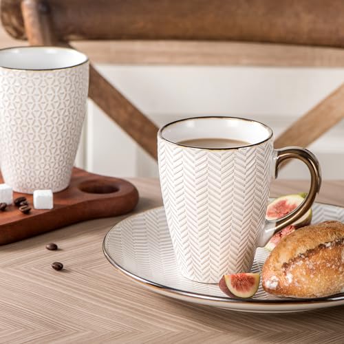 Embossed Ceramic Coffee Mug Set - 16 Oz