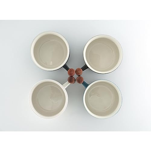 Ceramic Espresso Cups with Wooden Handle - Set of 4