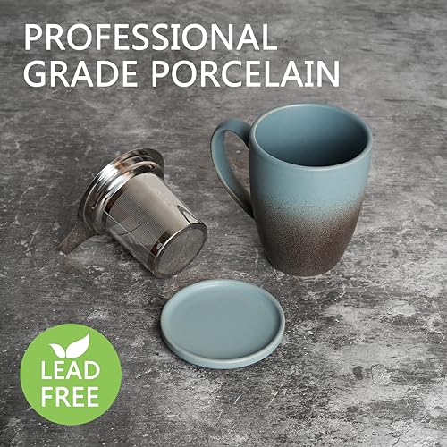 Matte Ceramic Tea Cup with Infuser - Dark Blue