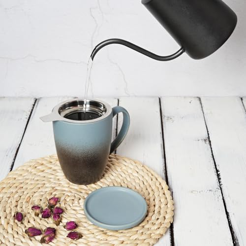 Matte Ceramic Tea Cup with Infuser - Dark Blue