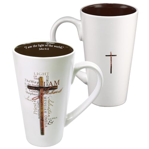 Christian Art Gifts White Stoneware Coffee Mug with Handle – 16 oz. Microwave & Dishwasher-safe Inspirational Scripture Coffee & Tea Mug for Men & Women with Bible Verse: Light of The World –John 8:12
