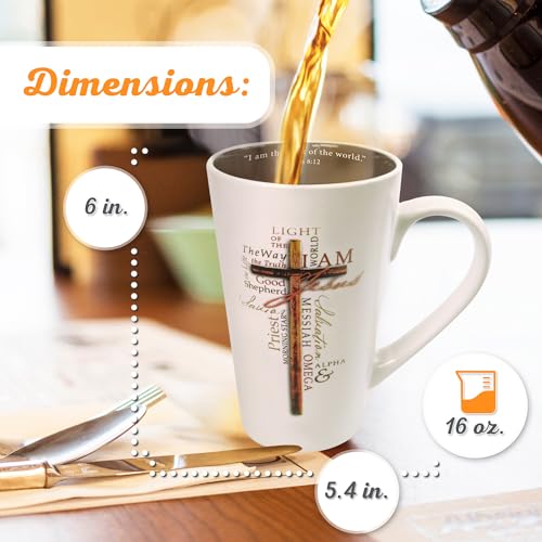 Christian Art Gifts White Stoneware Coffee Mug with Handle – 16 oz. Microwave & Dishwasher-safe Inspirational Scripture Coffee & Tea Mug for Men & Women with Bible Verse: Light of The World –John 8:12