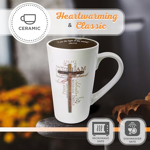 Christian Art Gifts White Stoneware Coffee Mug with Handle – 16 oz. Microwave & Dishwasher-safe Inspirational Scripture Coffee & Tea Mug for Men & Women with Bible Verse: Light of The World –John 8:12