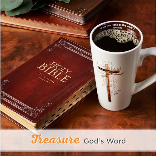 Christian Art Gifts White Stoneware Coffee Mug with Handle – 16 oz. Microwave & Dishwasher-safe Inspirational Scripture Coffee & Tea Mug for Men & Women with Bible Verse: Light of The World –John 8:12