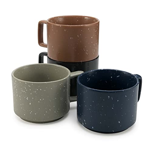 American Atelier Stackable Coffee Mugs Set | Ceramic Multi-Color 4 Cups for Kitchen Countertop, Tabletop, Island, or Café Display | Gift for Tea & Coffee Lovers (16-Ounce) (Dark)