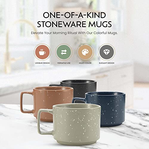 American Atelier Stackable Coffee Mugs Set | Ceramic Multi-Color 4 Cups for Kitchen Countertop, Tabletop, Island, or Café Display | Gift for Tea & Coffee Lovers (16-Ounce) (Dark)