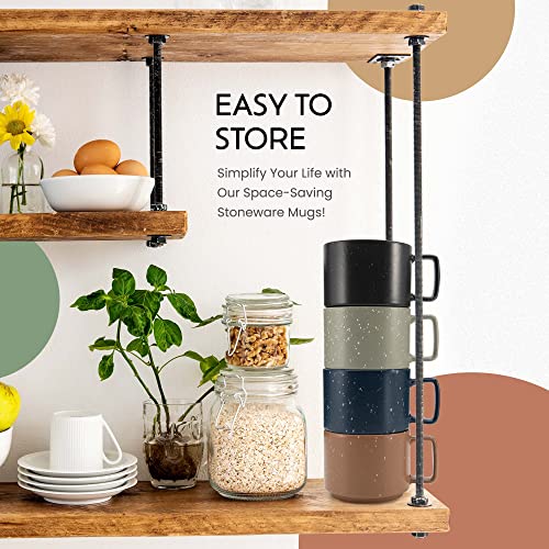 American Atelier Stackable Coffee Mugs Set | Ceramic Multi-Color 4 Cups for Kitchen Countertop, Tabletop, Island, or Café Display | Gift for Tea & Coffee Lovers (16-Ounce) (Dark)