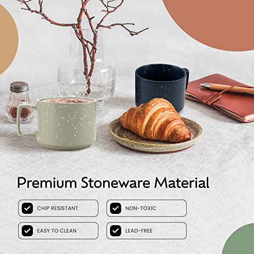 American Atelier Stackable Coffee Mugs Set | Ceramic Multi-Color 4 Cups for Kitchen Countertop, Tabletop, Island, or Café Display | Gift for Tea & Coffee Lovers (16-Ounce) (Dark)