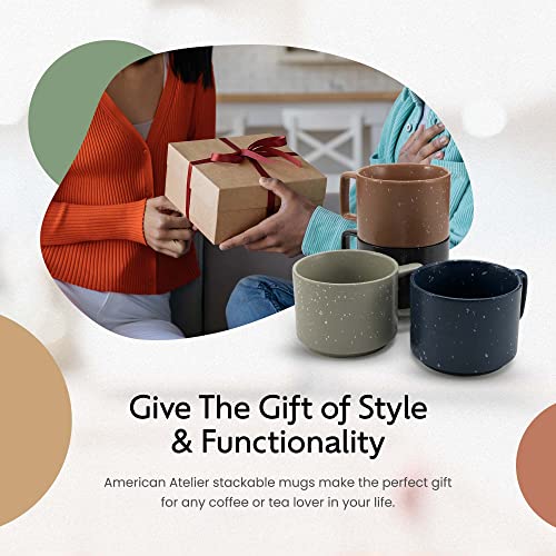 American Atelier Stackable Coffee Mugs Set | Ceramic Multi-Color 4 Cups for Kitchen Countertop, Tabletop, Island, or Café Display | Gift for Tea & Coffee Lovers (16-Ounce) (Dark)