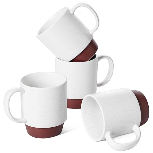LE TAUCI Coffee Mugs, 16oz Ceramic Coffee Mugs Set of 4, Stackable Coffee Mug Sets, Easy Grip Microwave Safe Coffee Cup Sets, White