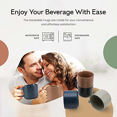 American Atelier Stackable Coffee Mugs Set | Ceramic Multi-Color 4 Cups for Kitchen Countertop, Tabletop, Island, or Café Display | Gift for Tea & Coffee Lovers (16-Ounce) (Dark)