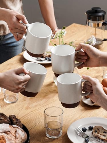 LE TAUCI Coffee Mugs, 16oz Ceramic Coffee Mugs Set of 4, Stackable Coffee Mug Sets, Easy Grip Microwave Safe Coffee Cup Sets, White