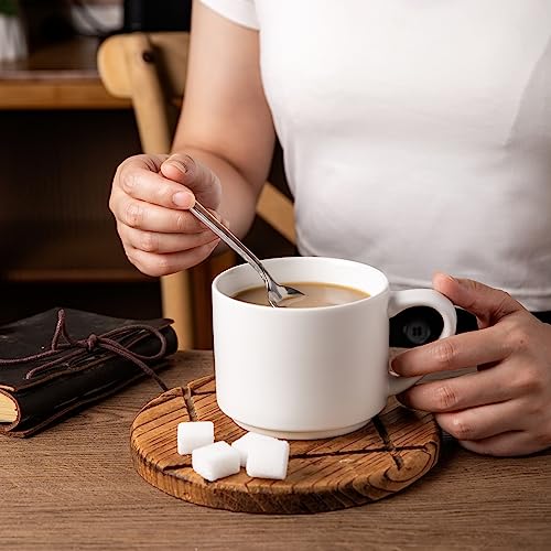 GBHOME 14 OZ Coffee Mugs Set of 6, Stackable Ceramic Mugs for Men, Women, Modern Coffee Mugs With Stable Base for Latte, Tea, Cappuccino. Dishwasher & Microwave Safe, Matte White