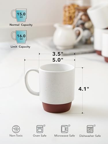 LE TAUCI Coffee Mugs, 16oz Ceramic Coffee Mugs Set of 4, Stackable Coffee Mug Sets, Easy Grip Microwave Safe Coffee Cup Sets, White