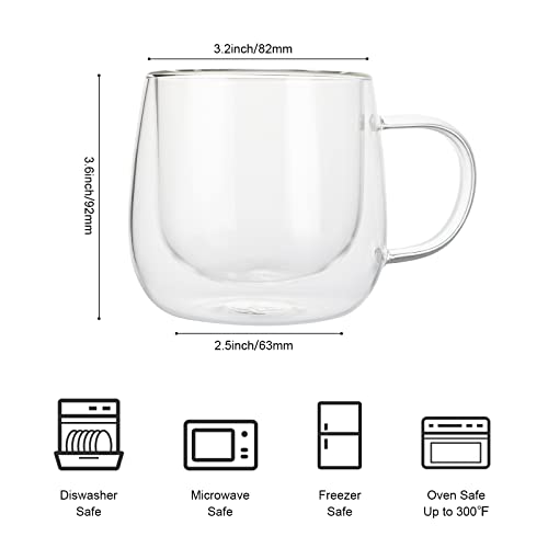 BEWAVE Double Walled Glass Coffee Mugs, Heat Resistant Insulated Drinking Glasses Cups for Hot & Cold Beverages, Tea, Coffee, Cappuccino, 10oz, 2 Pack