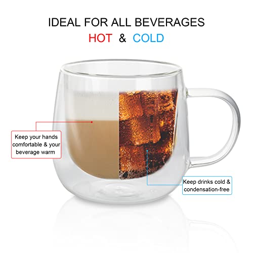 BEWAVE Double Walled Glass Coffee Mugs, Heat Resistant Insulated Drinking Glasses Cups for Hot & Cold Beverages, Tea, Coffee, Cappuccino, 10oz, 2 Pack